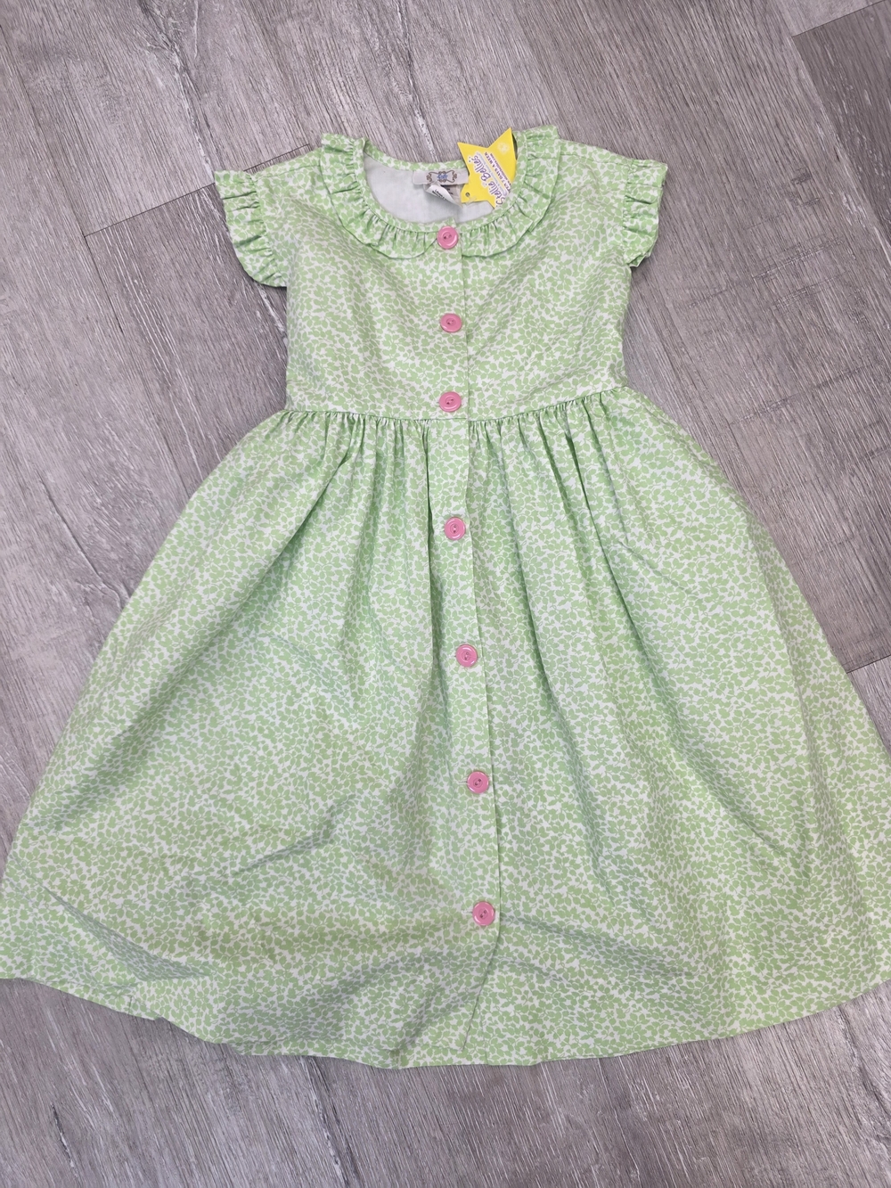 LULU BEBE Girls' Light Green Button-Front Floral Dress